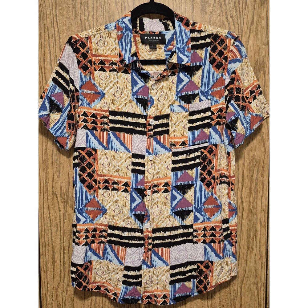 PacSun Tribal Printed Men's Short Sleeve Button Down Shirt W/Pocket,Size S